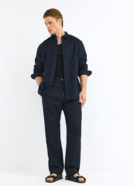 Брюки изо льна, Синий