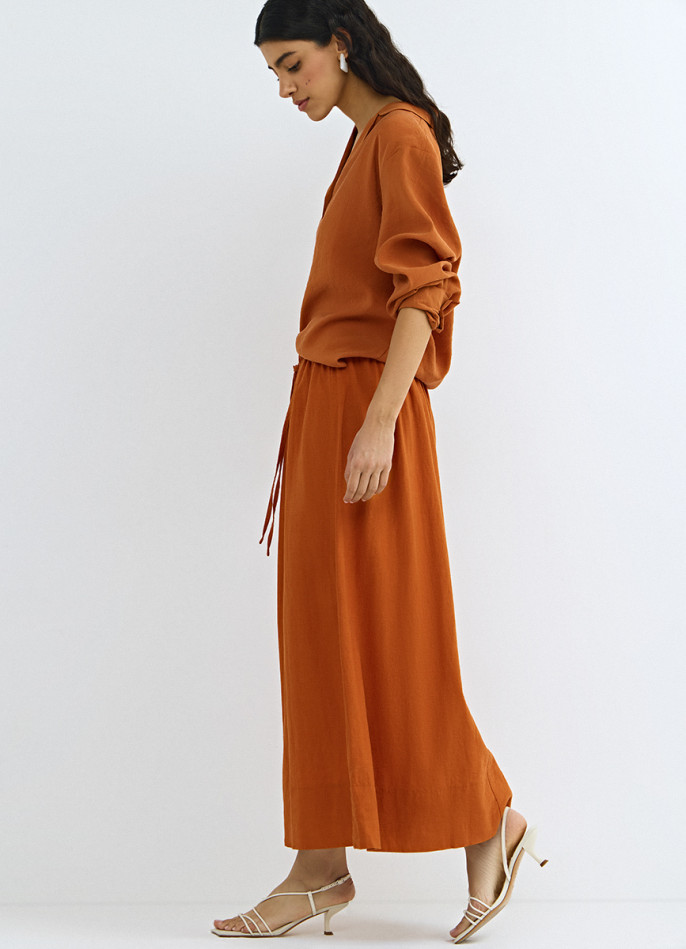 Юбка изо льна с поясом на кулиске