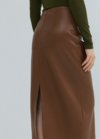 Прямая юбка миди из искусственной кожи