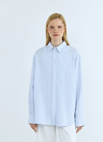 Рубашка в полоску из смесового льна