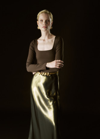 Юбка из ткани с эффектом жидкого золота