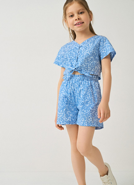 Блузка с коротким рукавом для девочек, Голубой O`Stin GS6691O02-60, размер 110