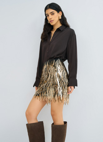 Мини-юбка с длинными пайетками