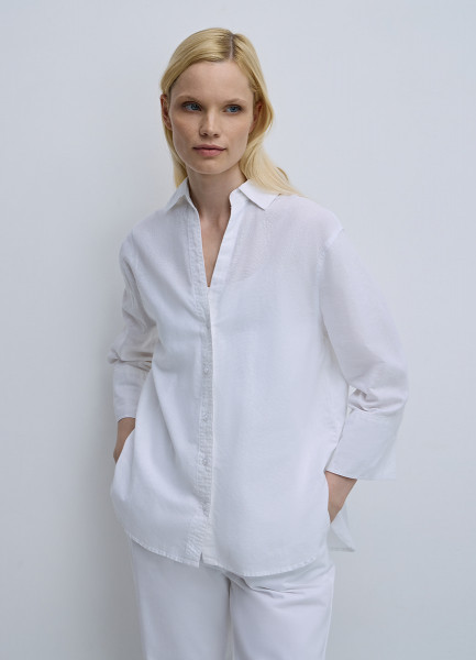 Рубашка из хлопка и льна, Белый O`Stin LS4693O02-01, размер 42 - фото 5