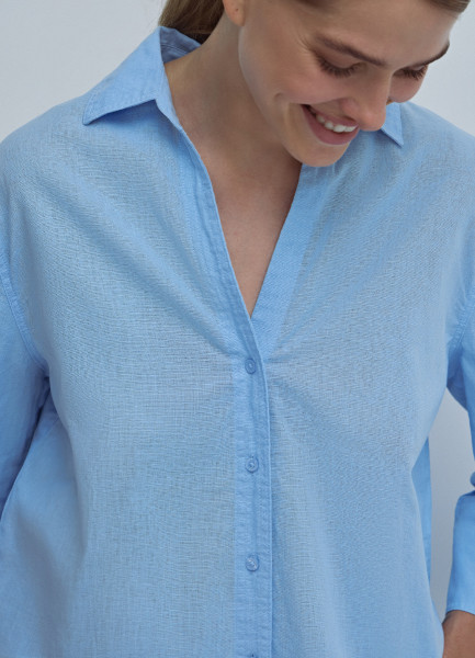 Рубашка из хлопка и льна, Голубой O`Stin LS4693O02-61, размер 46