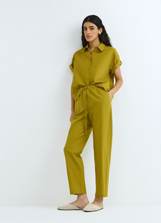 Брюки изо льна с эластичным поясом