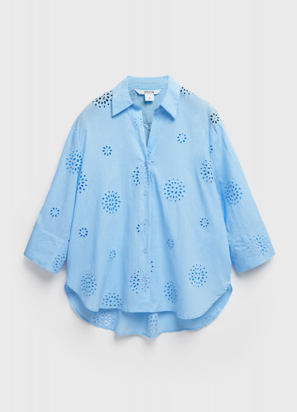 Рубашка из хлопка с вышивкой, Голубой O`Stin LS46B1O02-61, размер 48