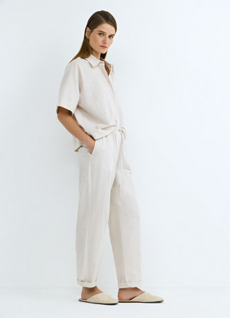 Брюки изо льна с эластичным поясом