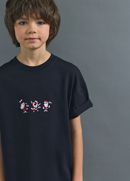 

Футболка с новогодней вышивкой для мальчиков, Черный