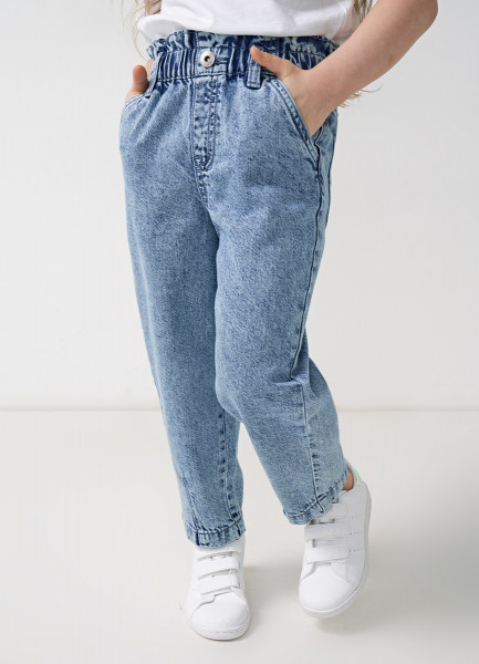 Свободные джинсы с высокой посадкой и поясом на резинке для девочек, Голубой O`Stin GP6651O02-D5