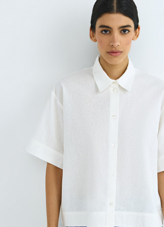 Рубашка изо льна и хлопка с коротким рукавом