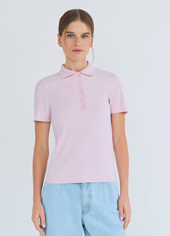 Поло в рубчик с коротким рукавом