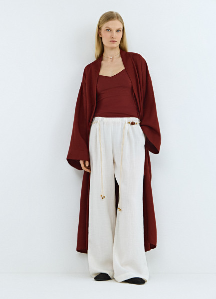 Широкие брюки с акцентным поясом, Бежевый