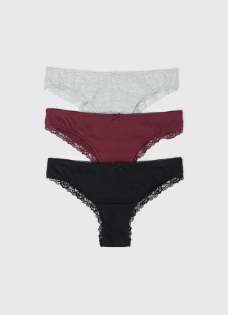 Трусы-бразилиана с кружевом, 3 шт.