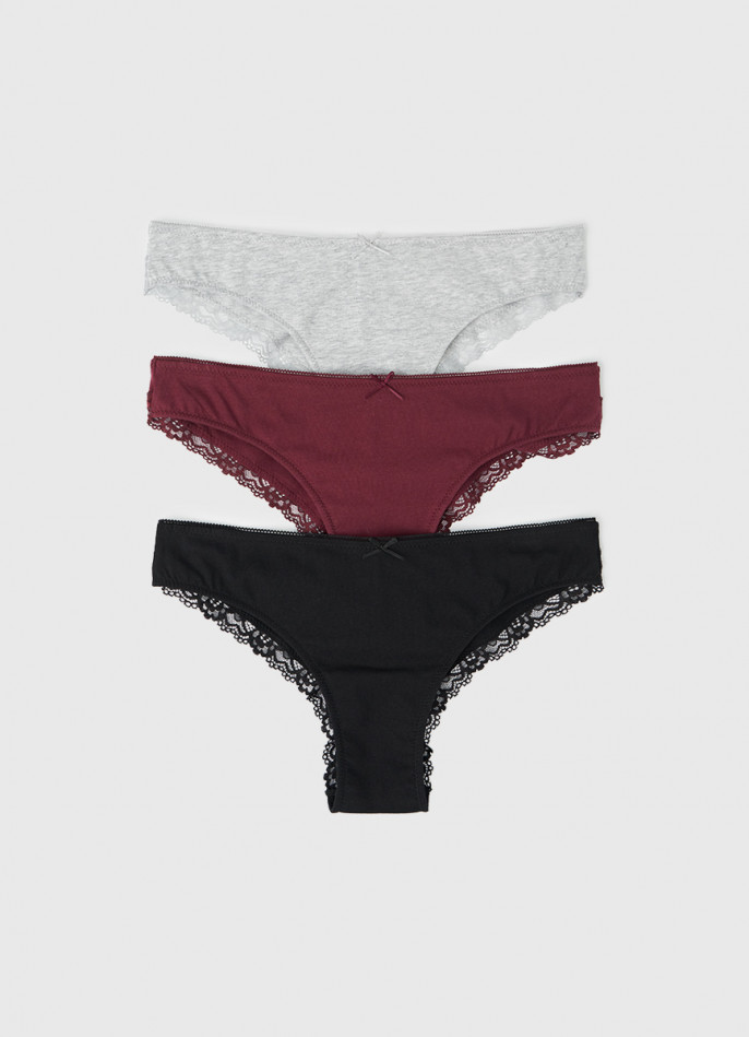 Трусы-бразилиана с кружевом, 3 шт.