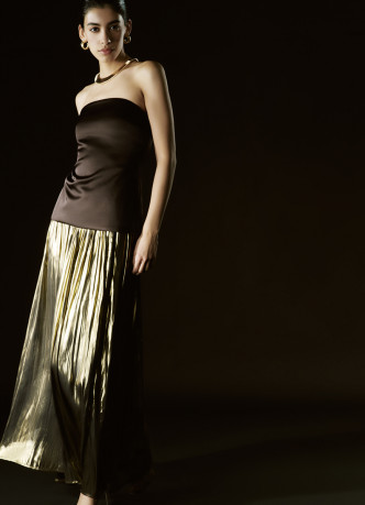 Юбка макси из ткани с эффектом жидкого золота