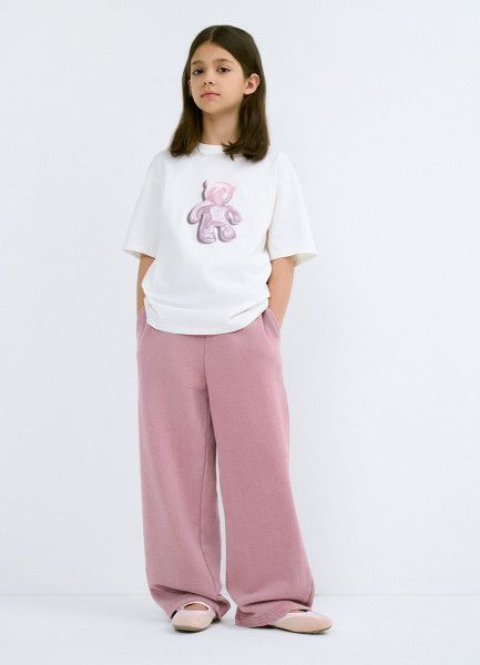 Широкие трикотажные брюки для девочек Розовый 1999₽