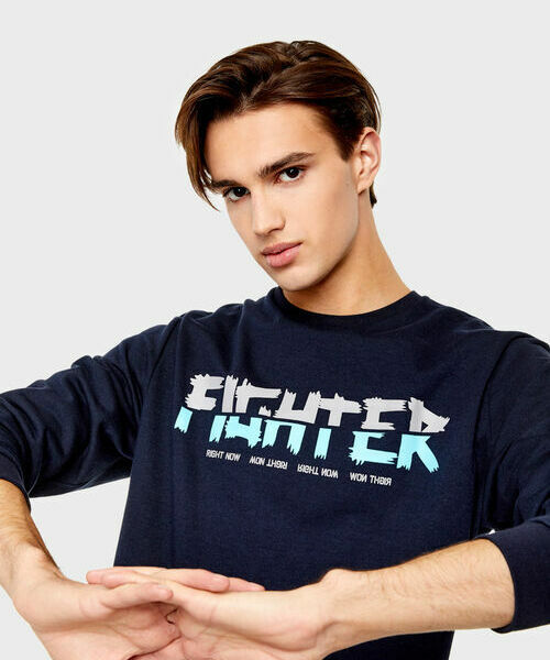 

Толстовка с текстовым принтом, Черно-синий