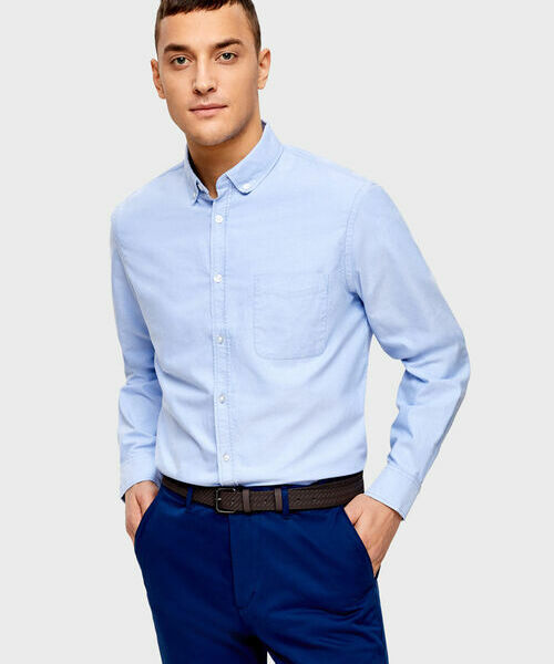 

Однотонная рубашка из хлопка, Небесно-голубой