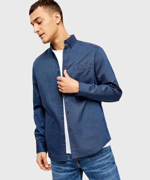 

Однотонная рубашка из хлопка, Индиго