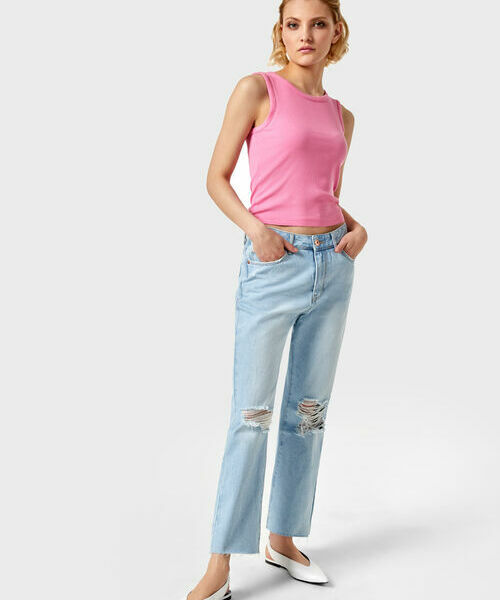 

Прямые джинсы с высокой посадкой, Светло-голубой