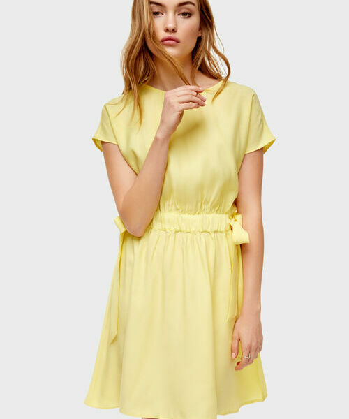

Платье с поясом на резинке, Светло-желтый