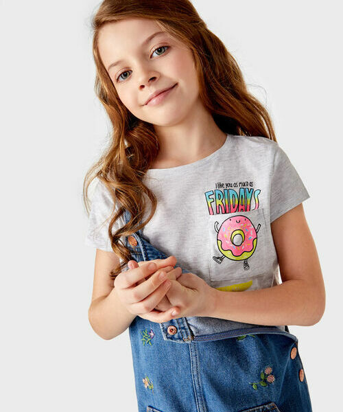 

Футболка с принтом для девочек, Бледно-серый
