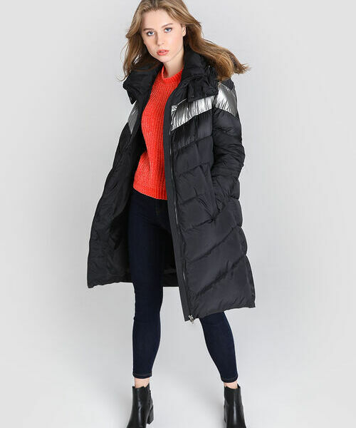 

Длинный пуховик с колорблоками, Черный